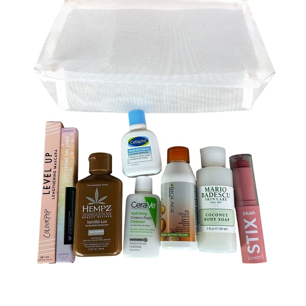Beauty Bundle 9 Piece Zipper Bag Travel Sizes Samples Variety Pack Girly Preppy